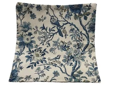 Chinoiserie Blue Ivory Bird Floral Botanical Linen Throw Pillow Cover Home Decor