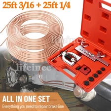 Copper Brake Line Repair Kit 3/16 + 1/4 25ft Pipe Flaring Tool + 40 Fittings New