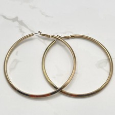 Vintage VTG Gold Tone Hoop Earrings Large 3" Oversized Thin Tube Round Circle