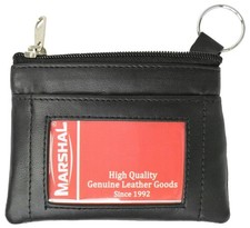 Black Leather Coin Purse with ID Holder with Key Ring by Marshal Wallet