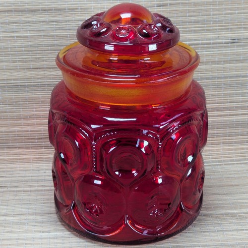Vintage Medium 7" Rubinrot Amberina LE Smith Mond und Sterne Glas Kanister