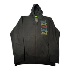 HUF Drop Out Stack F/Z Hoodi Black Multicolor Logo Mens Size S