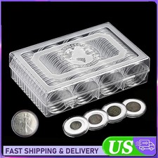 60Pcs 41mm Round Clear Coin Capsules Holder W/ Plastic Storage Box US STOCK