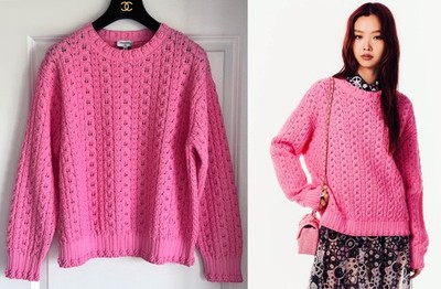 24P CHANEL PINK CC KNIT FLOWER SWEATER 38
