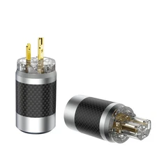 Pair Carbon Fiber Shell Gold Plated HiFi Cable US Power Plug & IEC Connector