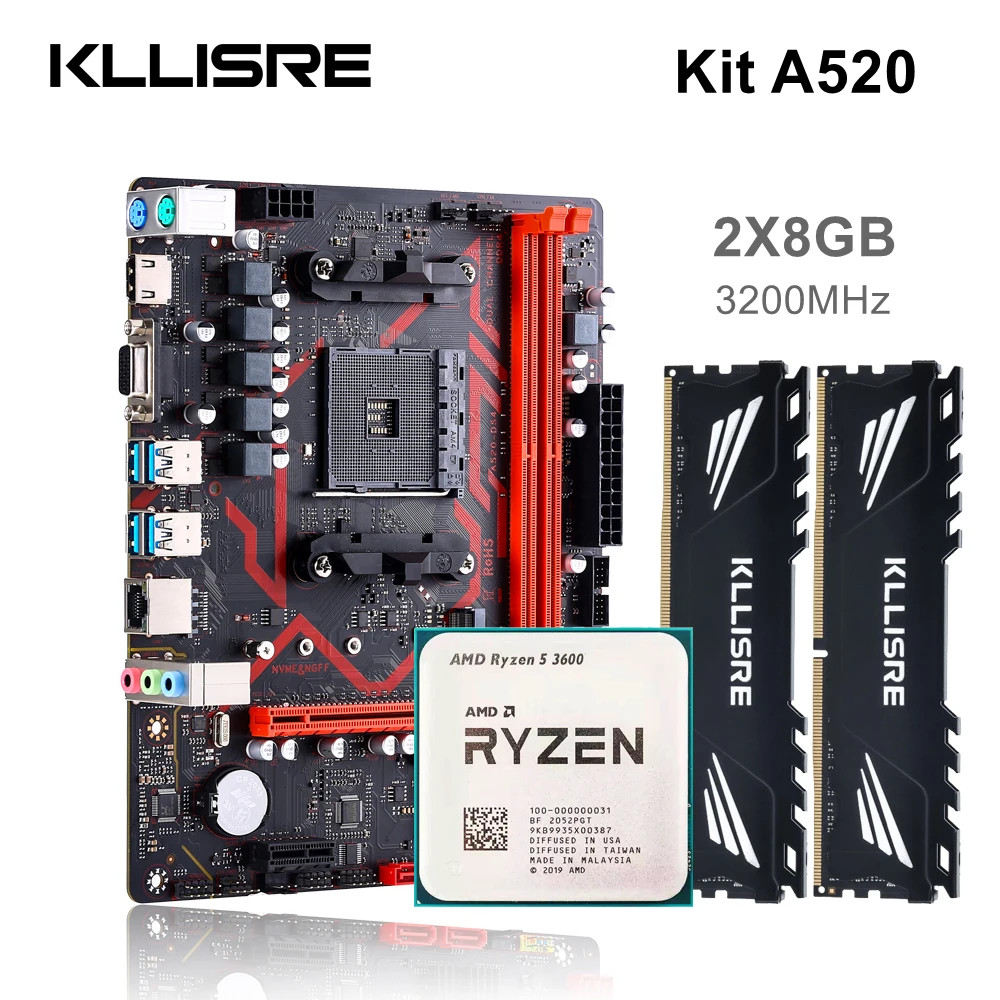 Kllisre A520 Motherboard kit AMD Ryzen R5 3600 cpu DDR4 16GB