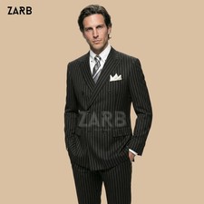 Black Pinstripe Double Breasted Suit   Bespoke Tailored Formal Business Suit