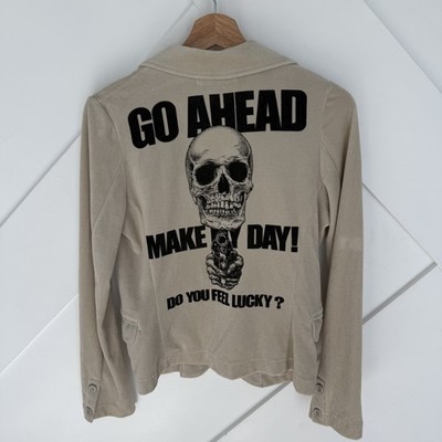 RARE Hysteric Glamour Beige Velvet Jacket Go Ahead Make My Day Skull
