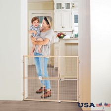 29.5"-50" Quick-Fit Wire Mesh Baby Safety Gate Adjustable Natural Wood