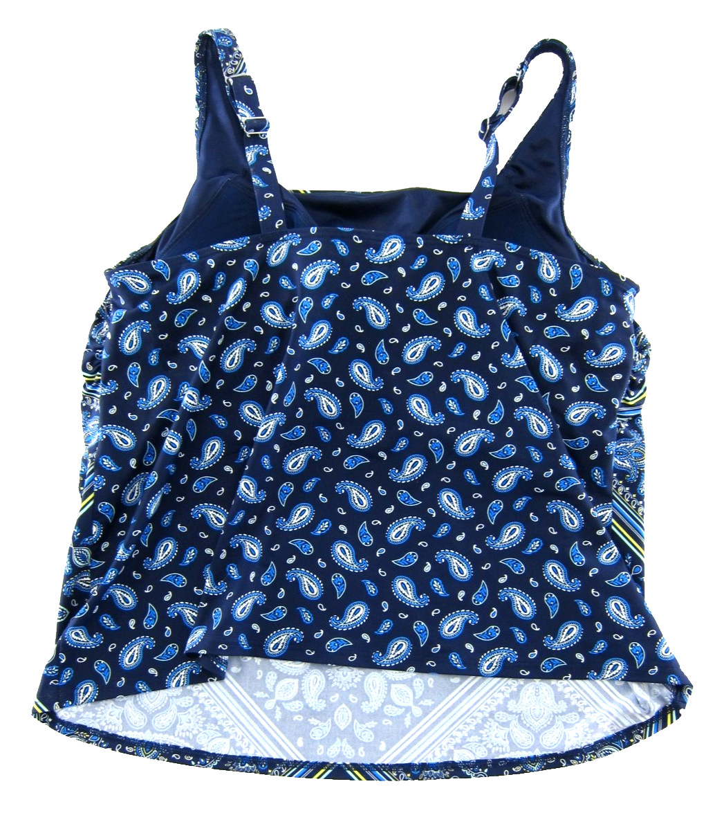 Lands' End Blue Yellow White Paisley Built In Bra Tankini Swim Top 18W G