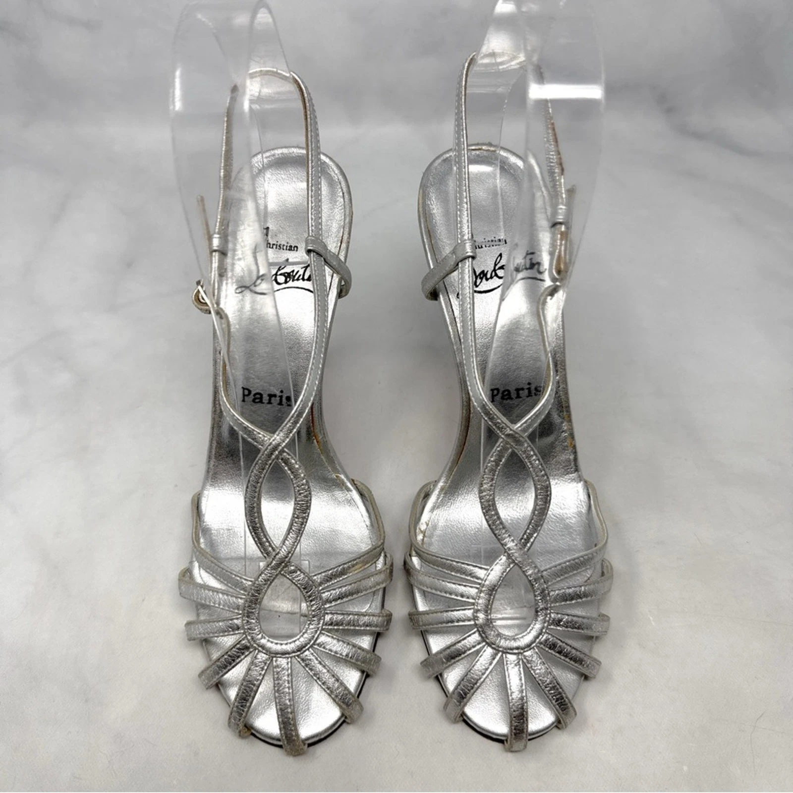Christian Louboutin — Christian Louboutin Vintage Y2K Metallic Strappy Leather Mary Jane Sandal Heels
