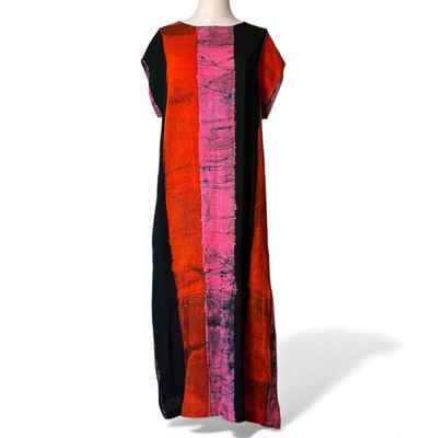 Osei Duro Dress Womens XS Maena Boubou Bata Maxi Dress Hand Dyed Red Pink Black