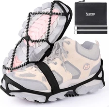 Sfee Ice Cleats for Walking on Snow Grips Crampons Traction Large, Black 