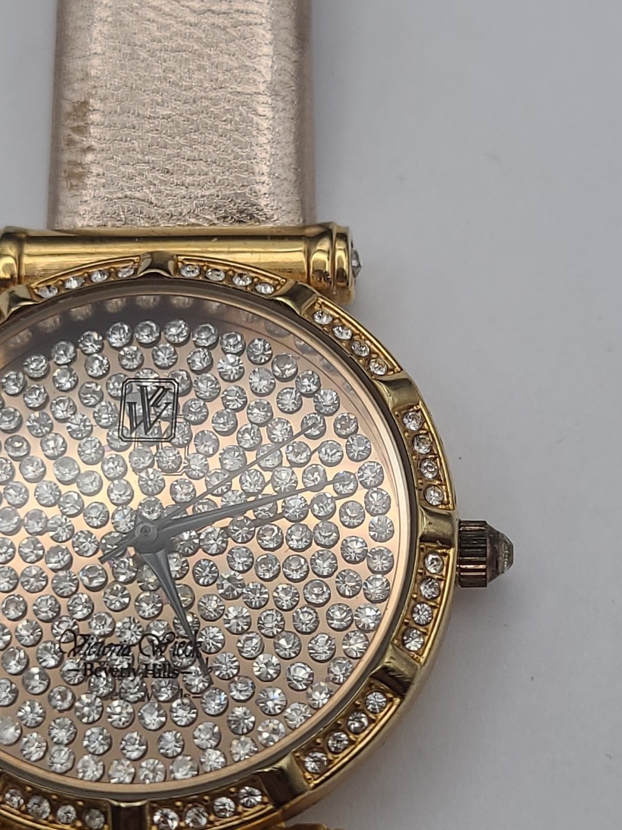 Victoria Wieck Beverly Hills Crystal Watch Women Gold Tone 