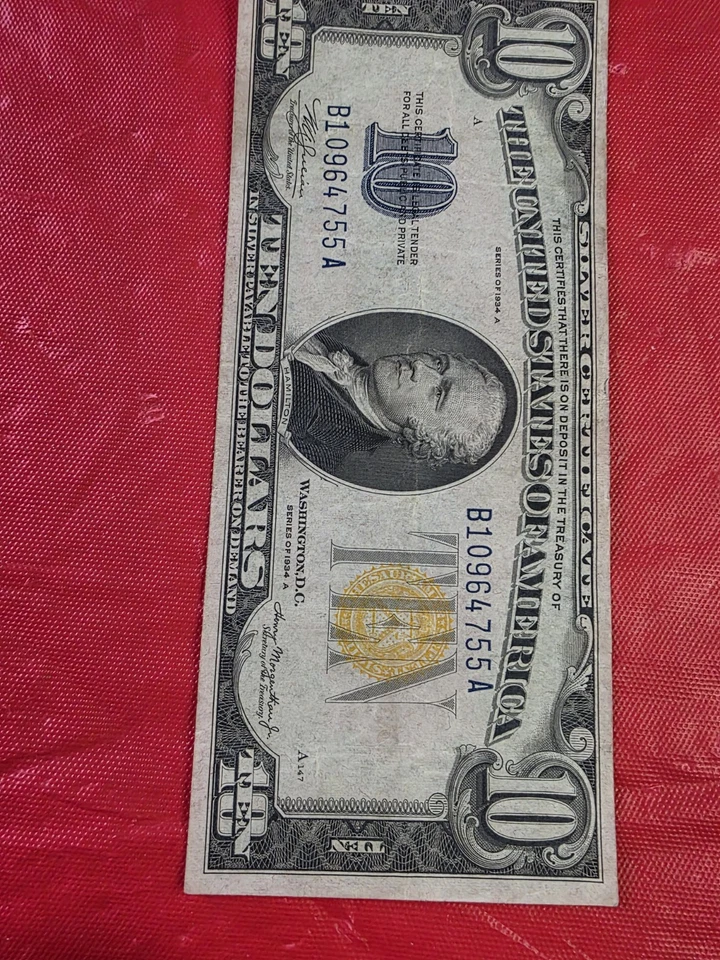 RARE 1934 PLAIN SERIES $10 WWII N. AFRICA EMERGENCY ISSUE Silver Certificate! - Image 2 of 4