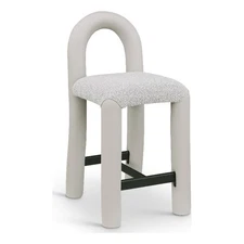 Meridian Furniture Amari Taupe Boucle Fabric and Vegan Leather Stool