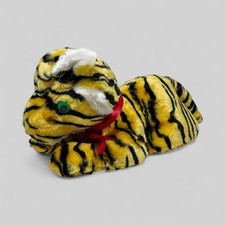 VTG Tiger Plush Stuffed Animal Columbia Toys Green Eyes Red Ribbon 50 s 60 s 15