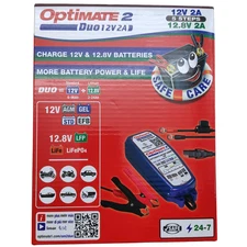 Battery Charger Optimate 2 Duo (Tecmate TM-550) for Lead/Lithium 12V Batteries