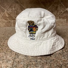 Polo Ralph Lauren Bear Ready To Play Basketball Chico White Bucket Hat Cap Small