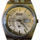 Seiko SQ Quartz Vintage Mens Watch  7546-8140 Gold Dial And Strap