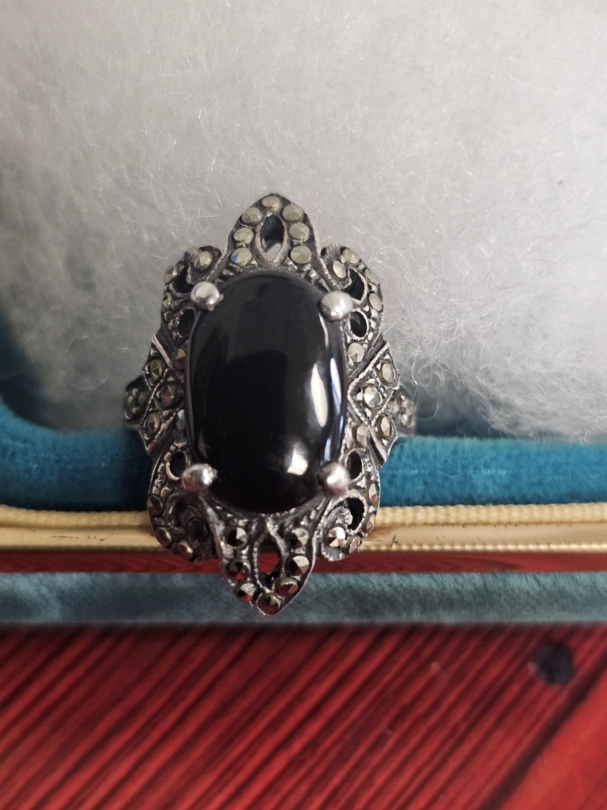 solid sterling silver 925 ring with marcasite Ony… - image 6