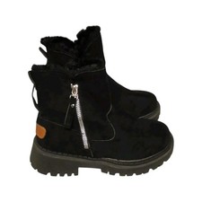 Girls Black Faux Fur Lined Ankle Zip Snow Boots Flat Heel Size 5