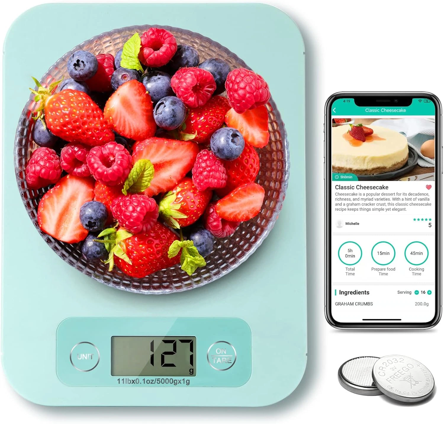 balanza cocina digital inteligente con app nutricion gramos onzas calorias
