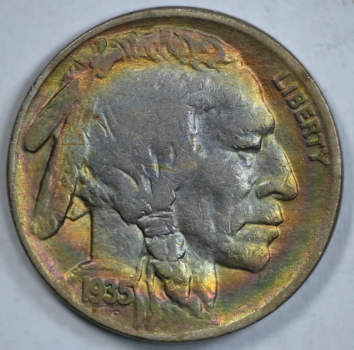 1935 Buffalo Nickel 5c Toned Old Cleaning TARGET TONED Good / Very Good G/VG