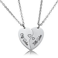Sisters Necklace 2 Piece Best Friends Pendant for 2 Split Heart Matching Necklac