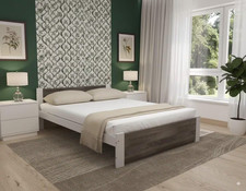 King Double Bed Frame White Wood and Oak Sonoma Veneer