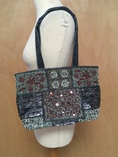 vintage tote bag fabric beaded sequined embroidered shoulder red grey silver
