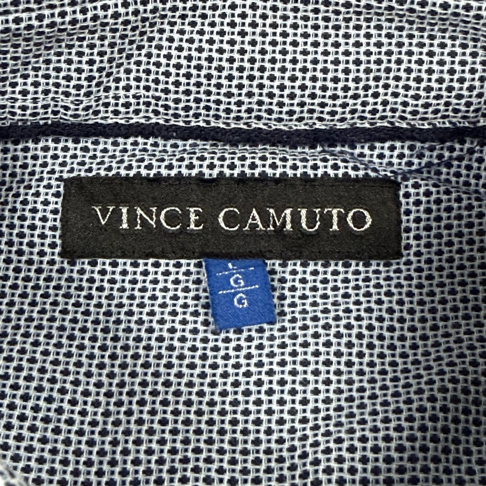 Camisa de vestir Vince Camuto botones ocultos para hombre grande blanca y azul marino moteada Foto 4 de 4