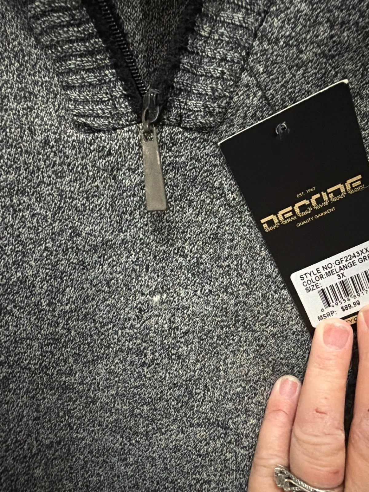 Decode Men’s 3X Gray Quarter-Zip Sweater with Black Shoulder Panels - product detail image 5