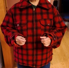 Woolrich Men s Large Red Black Plaid Wool Jacket Insulated Zip USA VTG Men Large