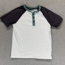 Tommy Bahama Boys Short Sleeve Pullover Henley T Shirt White Black Size S 5-6 