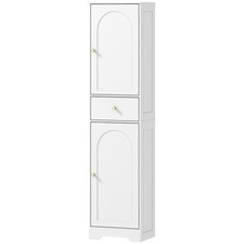 HOMCOM Tall Bathroom Storage Cabinet with Arch Doors Adjustable Shelf White
