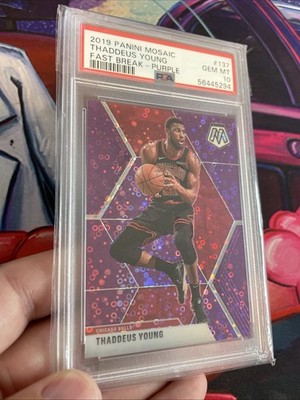 2019-2020 Thaddeus Young; Panini Mosaic Prizm Fast Break Purple /50 #137 PSA 10