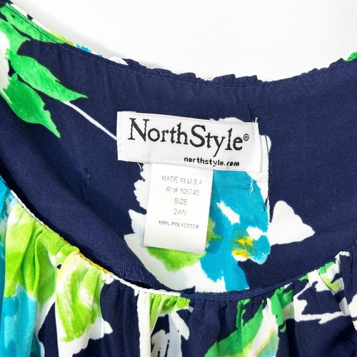 NorthStyle Plus Size 24W Dress Midi Floral Navy Blue Sleeveless Vacation 1166 - Picture 8 of 8