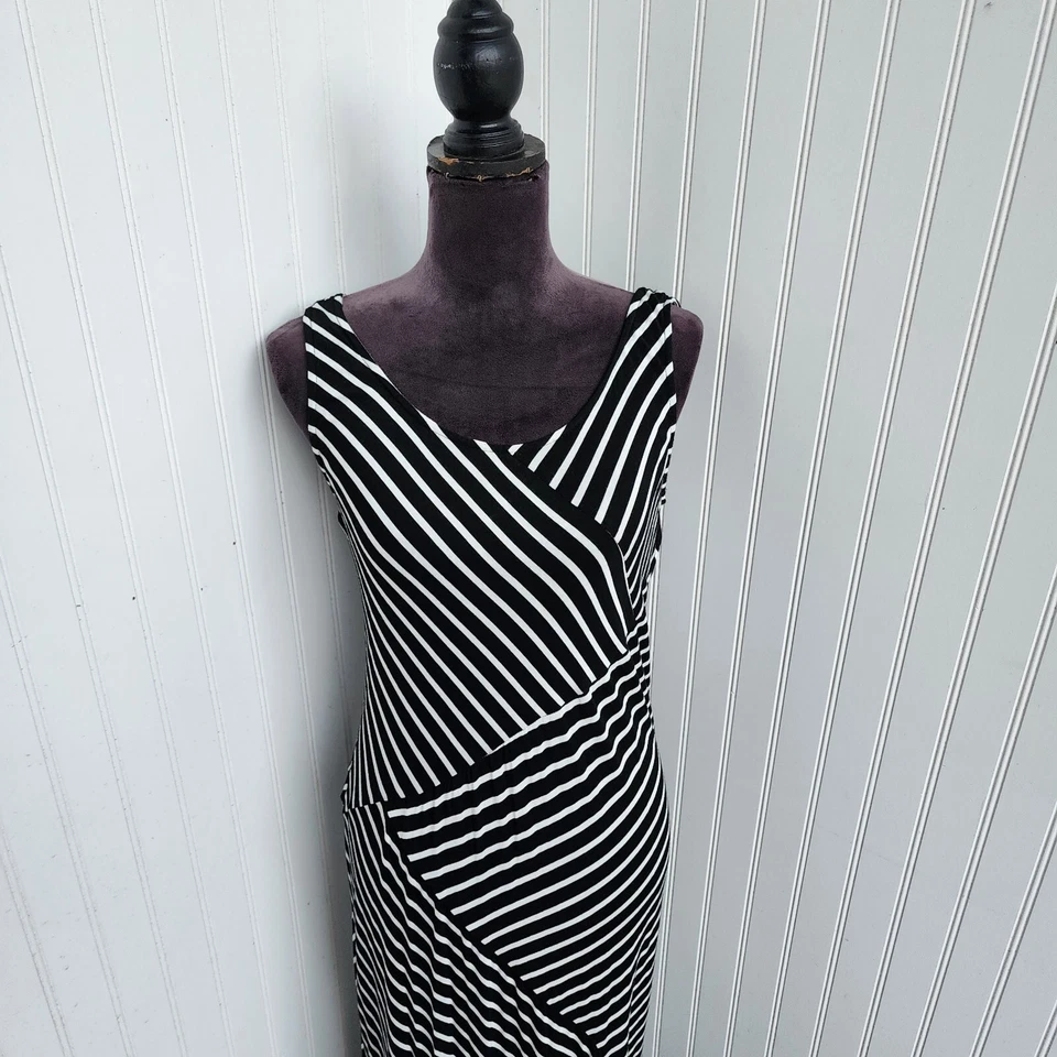 APT. 9 Maxi Vestido Para Mujer Negro Blanco Elástico Rayas Sin Mangas Crew Elástico L Foto 2 de 4