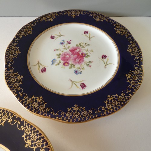 2 Antique Aynsley Dessert Cabinet Plates Hand Painted Floral Cobalt Blue Gilt - Picture 4 of 13