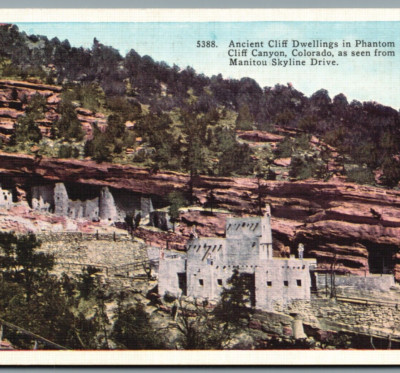 Cliff Dwellings, Phantom Cliff Canyon, Colorado CO VTG Linen Postcard -pb108
