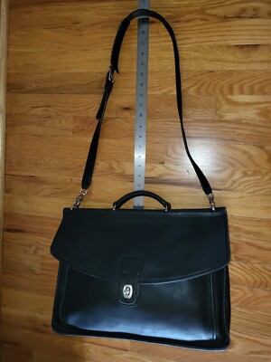 バッグ Vintage Coach 5266 Beekman Bag Black Vintage Coach Beekman 5266 Black Leather Briefcase Flap Messenger