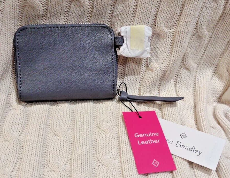 Vera Bradley Zip Around RFID Small Wallet Carbon Grey in Leather