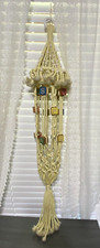 Vintage Macrame Plant Hanger Child Kid Nursery Wood Blocks 43" Yellow