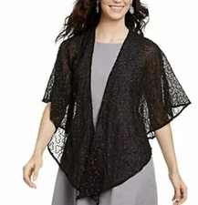 Cejon Womens Draped Shawl Black Squiggle Sequins Evening Wear One Size New