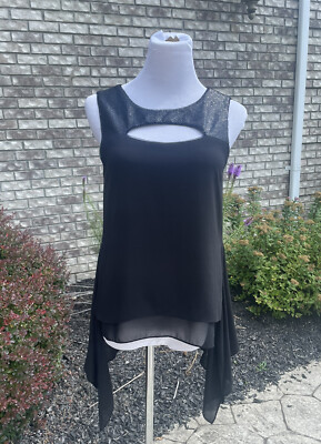 BCBGMaxAzria BIANCA Top XS Women's Retro Y2K Top Black Sleeveless Indie