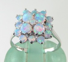 9k 9CT WHITE GOLD OPAL CLUSTER ART DECO INS RING FREE RESIZE