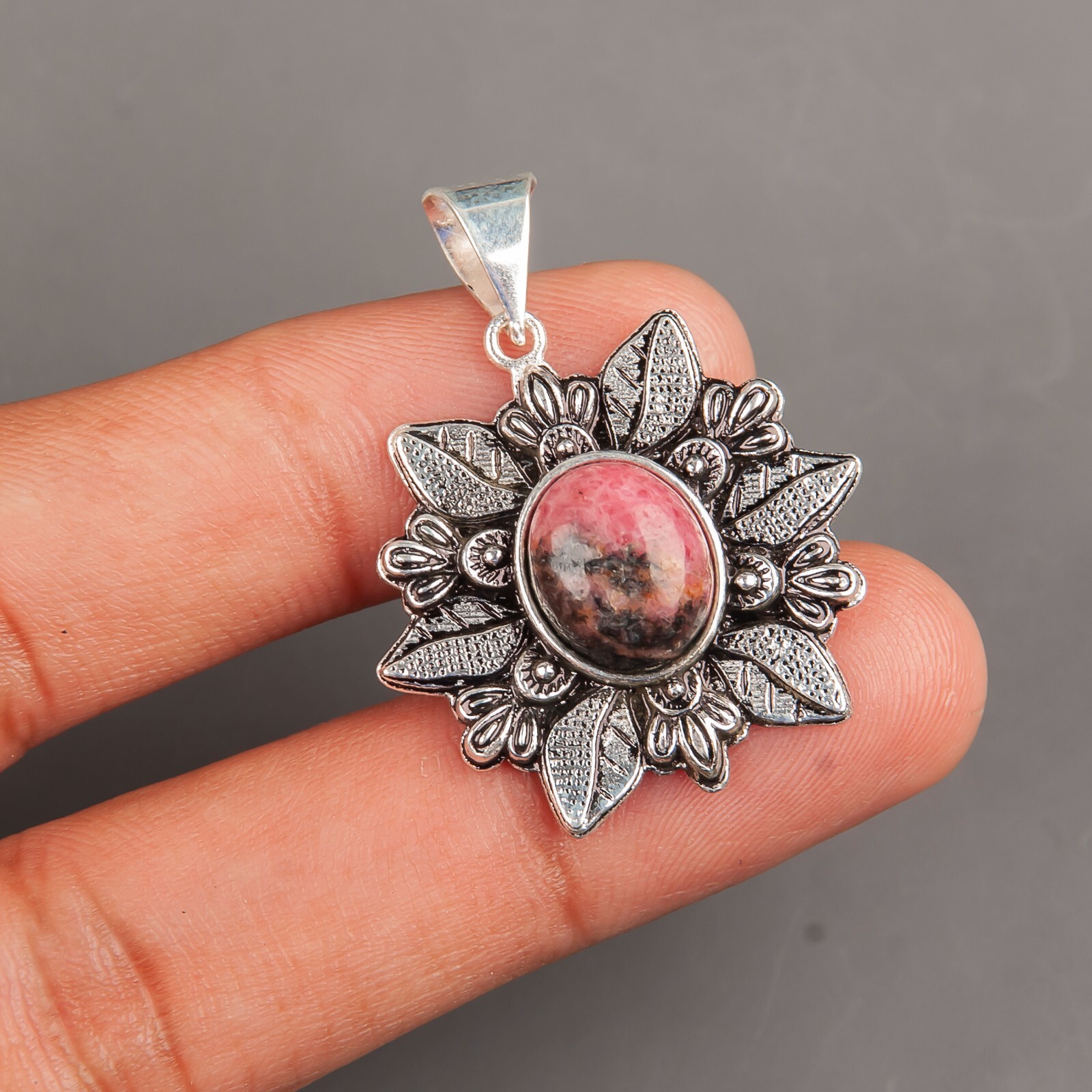 Wedding Gift For Her 925 Silver Natural Black Rhodonite Gemstone Pendant Vintage