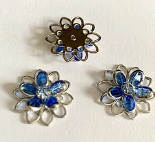 2Pc Swarovski Buttons Findings Sapphire 17mm Round Rhinestone Rhodium Overlay