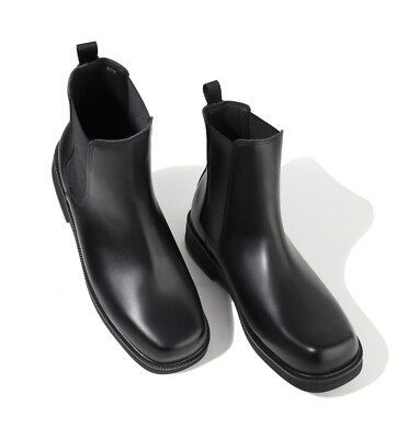 Firenze Atelier Mens Handmade Black Leather Square Toe Ankle Boot